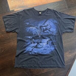 Vintage Dragon Shirt Mens XL Black Liquid Blue 2007 Medieval Gothic Attack Tee